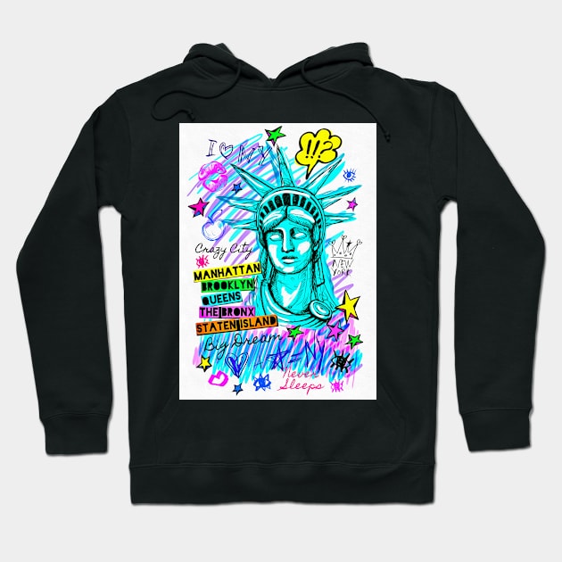 Colorful New York City Illustration showing well know landmark Hoodie by jshep